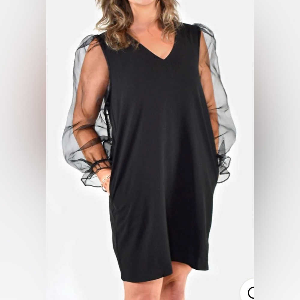 JODIFL Black Dress with Sheer Sleeves